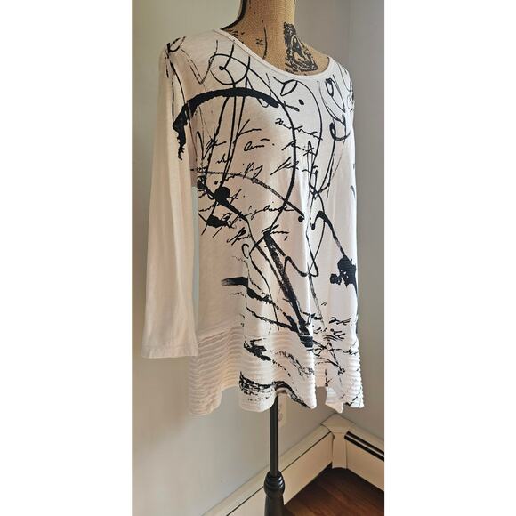 Jess & James Scrolls Asymmetrical Black Scribble Tunic Shirt , Womens Sz L - Picture 11 of 13